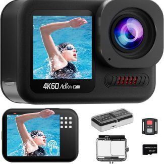 4K60FPS Waterproof Action Camera,48MP 15M Bare Underwater Camera with 64GB Card,8X Zoom Touch Screen SportsCamera,6-axis EIS Motorcycle Camera with Remote Control Distortion Correction