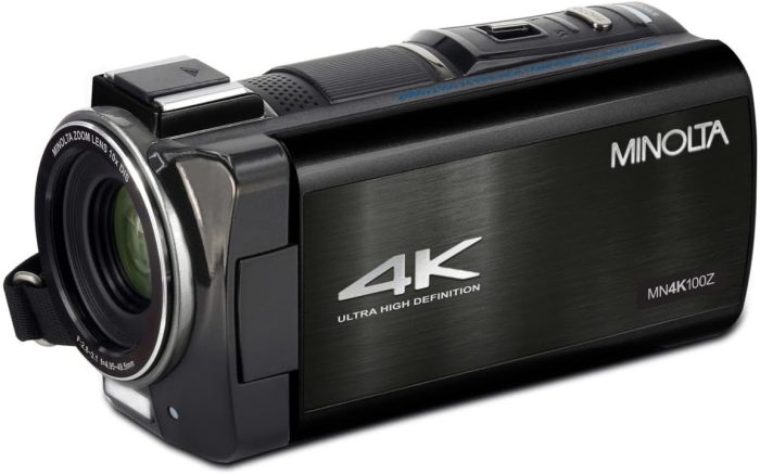 Minolta 4K Ultra HD Camcorder with 3.5-inch Touchscreen – 10x Optical Zoom, 28MP Photos, Digital Stabilizer, Accessory Shoe Mount, Time Lapse, Face Detection, 32GB Card, Remote Control (Black) - Image 2