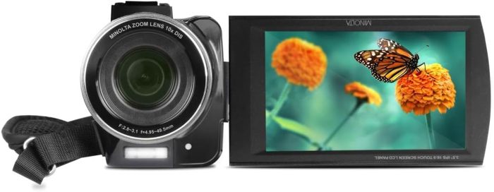 Minolta 4K Ultra HD Camcorder with 3.5-inch Touchscreen – 10x Optical Zoom, 28MP Photos, Digital Stabilizer, Accessory Shoe Mount, Time Lapse, Face Detection, 32GB Card, Remote Control (Black) - Image 6